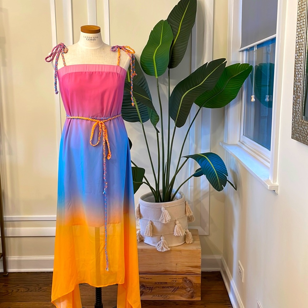 Ombre Rainbow Asymmetrical Maxi